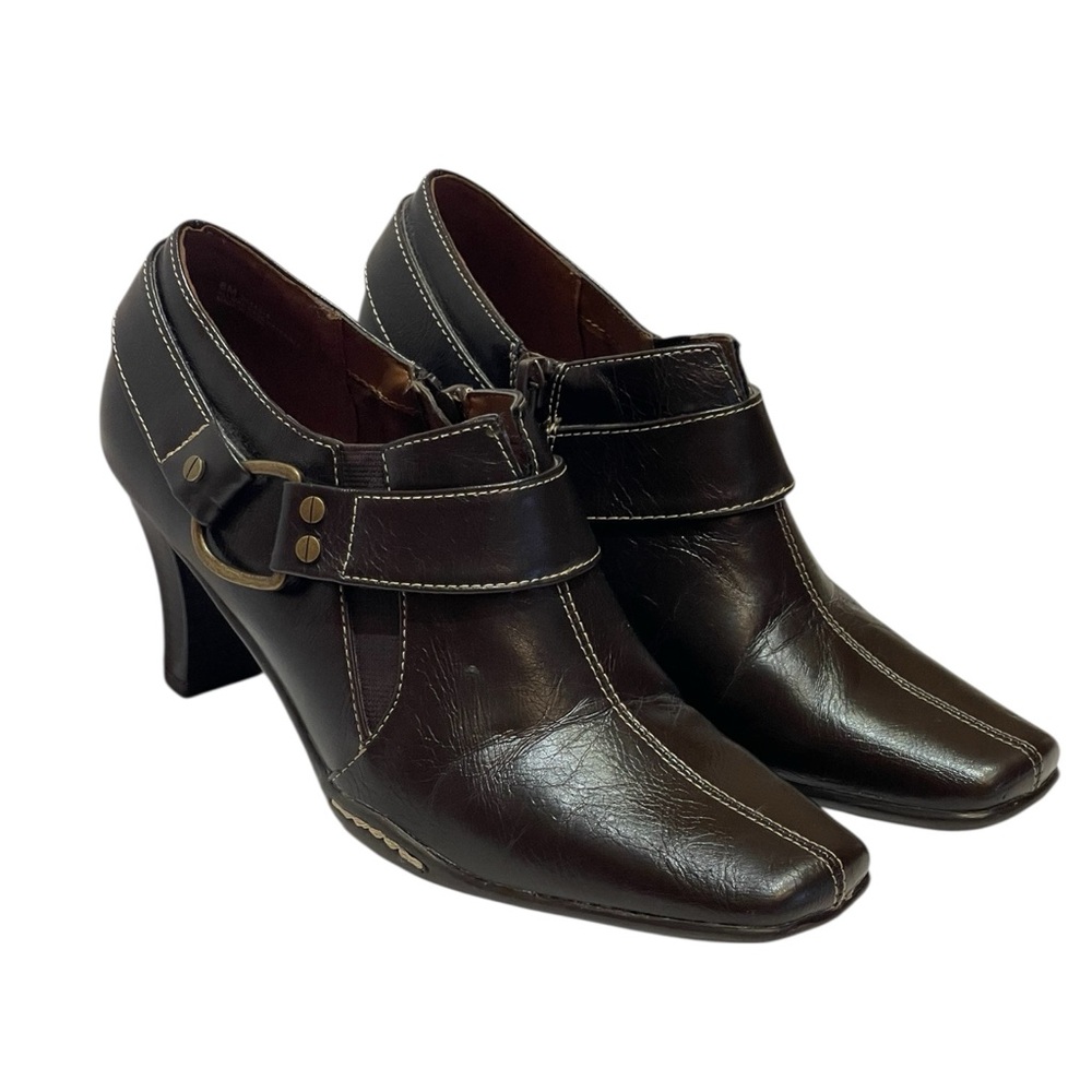 AEROSOLES MOTO BROWN ZIP UP SQUARE WITCHY TOE SHOOTIES SZ 8 MED EUC